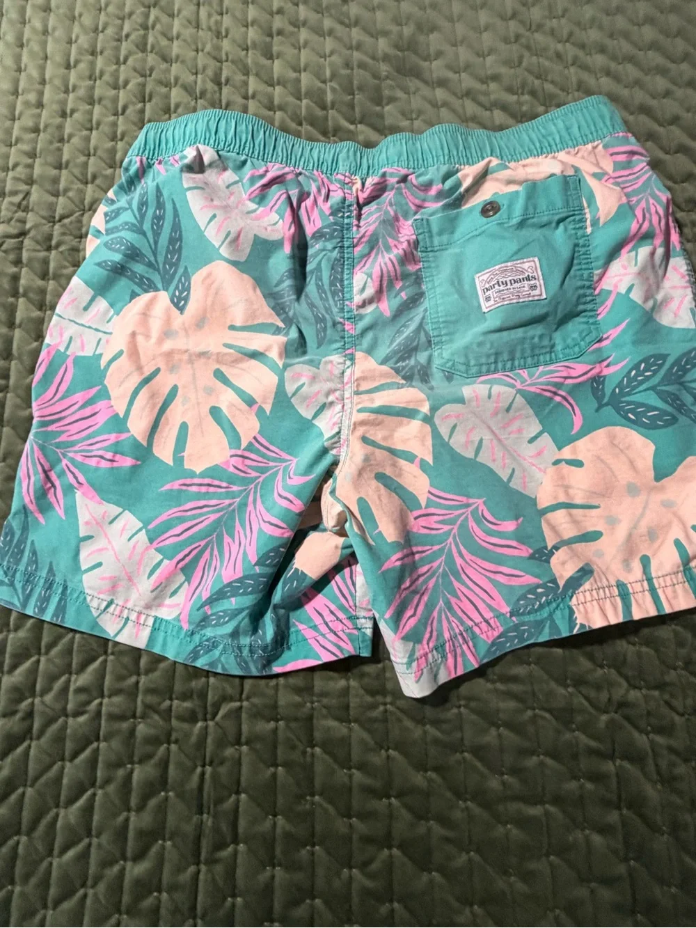 Party Pants tropical print turquoise swim trunks size large